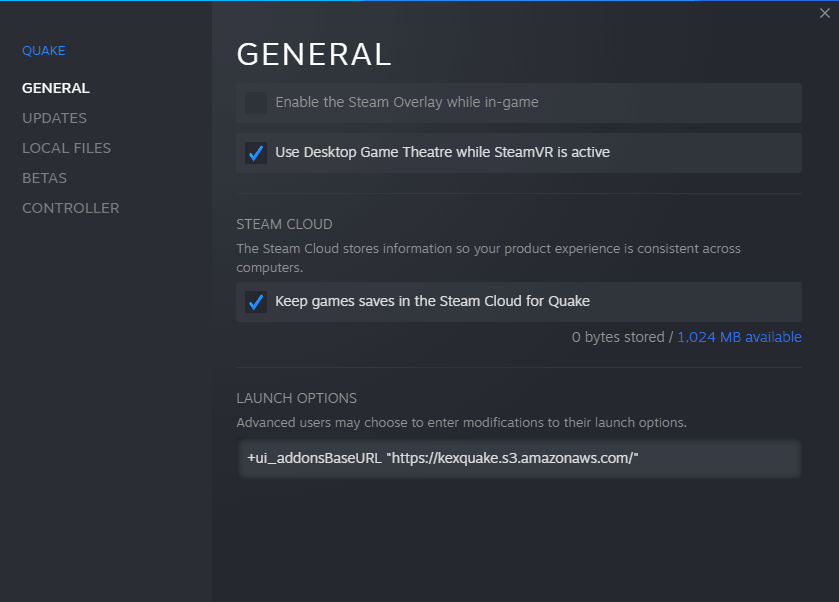 Quake Launch Options